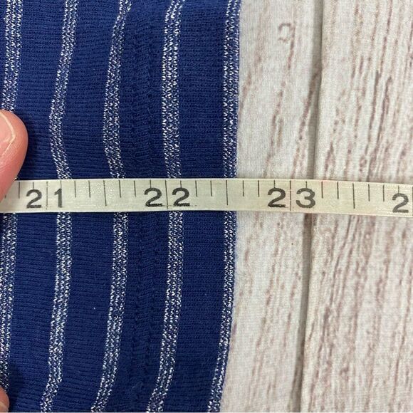 Joe fresh stripe v-cut 3/4 sleeve top blue sz LG women - Picture 7 of 9